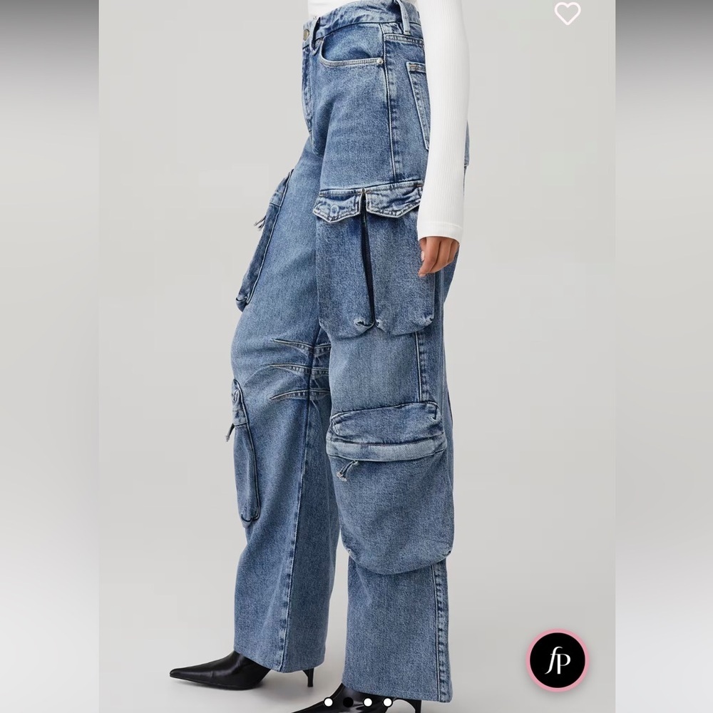 Good American Wide Leg Baggy Denim Cargo Jeans in Indigo Size 28 Plus NWT 225$ - Picture 3 of 16